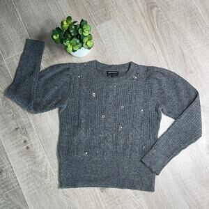 SOMETHING NAVY Gray Ribbed Puff Sleeve Sweater
